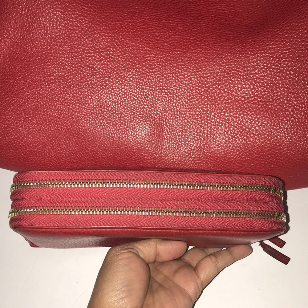 Red Leather Hobo Bag with Signature Embossed Logo - Picture 6 of 14